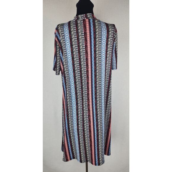 BCB Generation Dress Womens L Striped mock neck boho shift funky fun festival - Picture 7 of 11